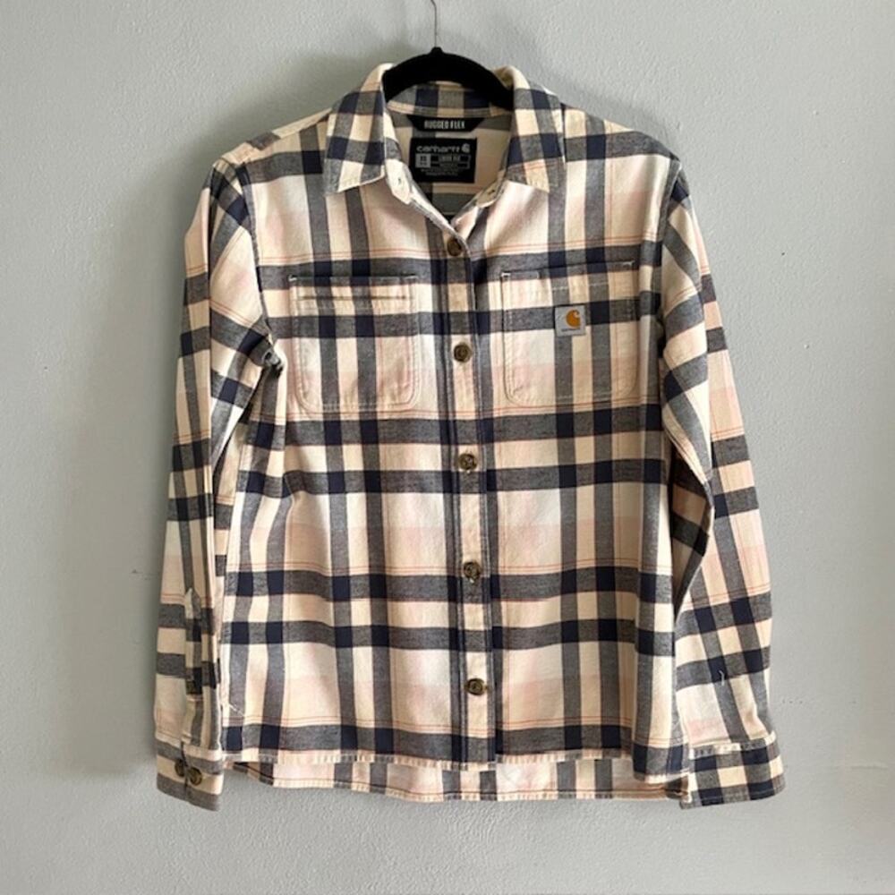 Carhartt Rugged Flex Plaid Woman's Shirt Top Blouse XS Loose Fit Cabincore